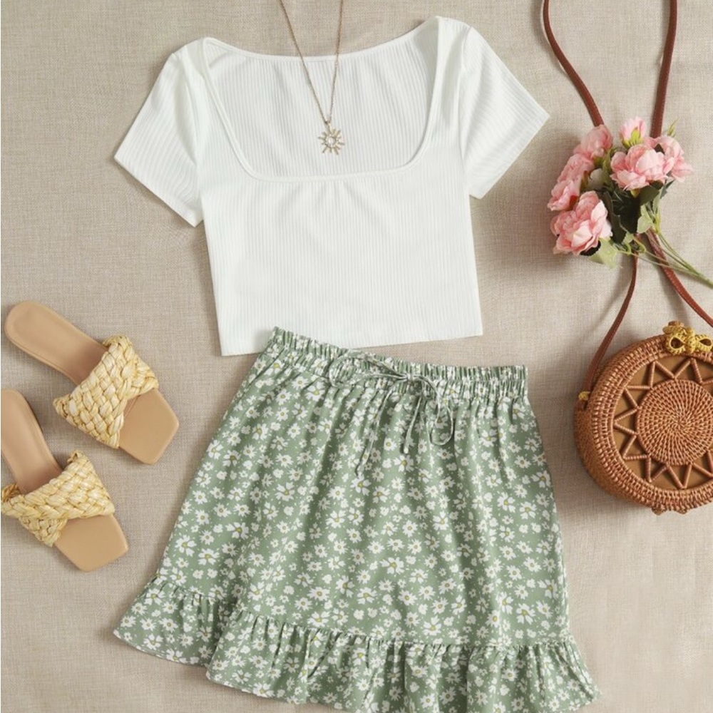 Floral Green Skirt